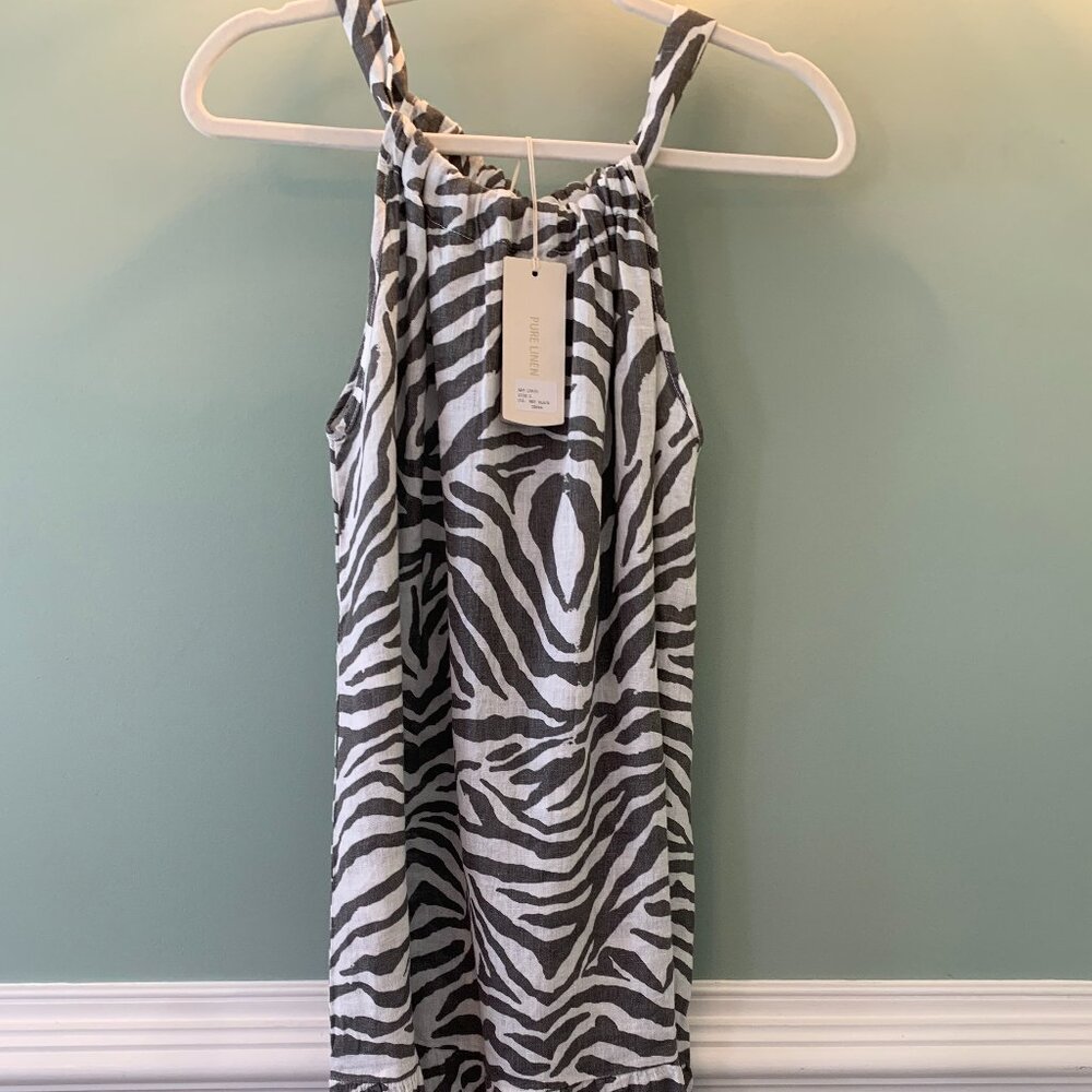 Bellambra PureLinen Womens Large Zebra Stripe dress NWT